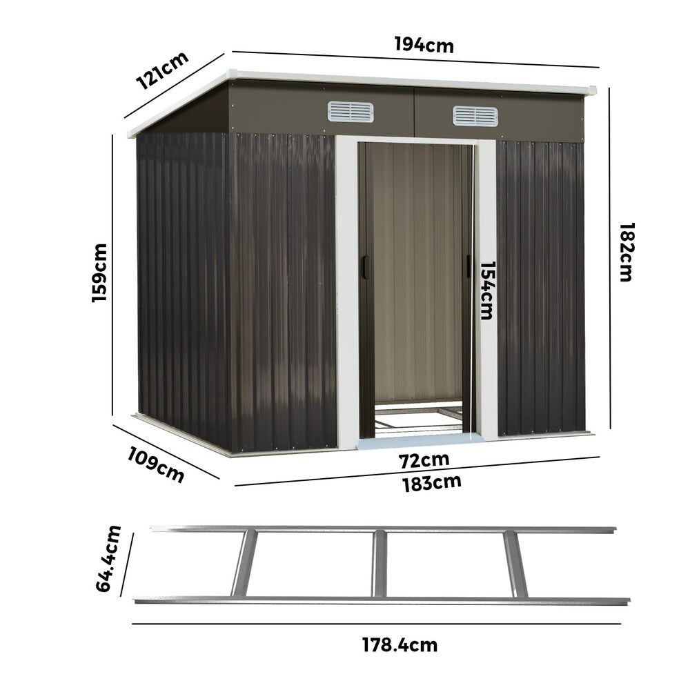 Livsip Garden Shed 1.94x1.21M Workshop Cabin Metal Base