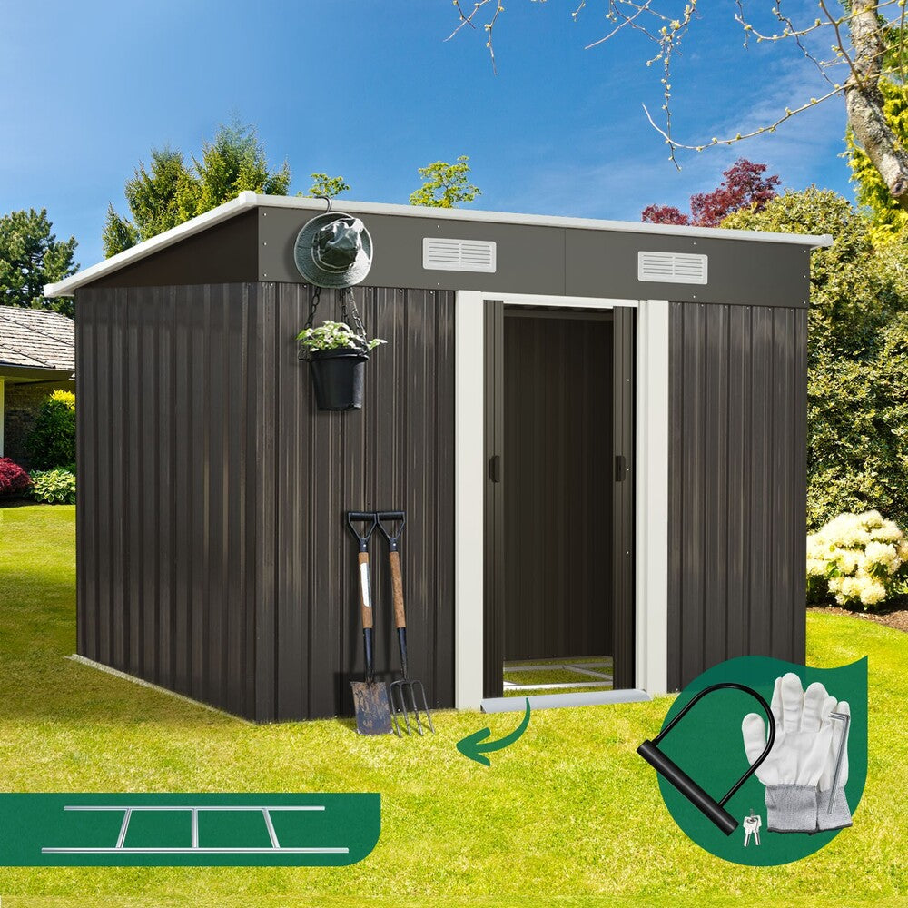 Livsip Garden Shed 2.38x1.31M Workshop Cabin Metal Base