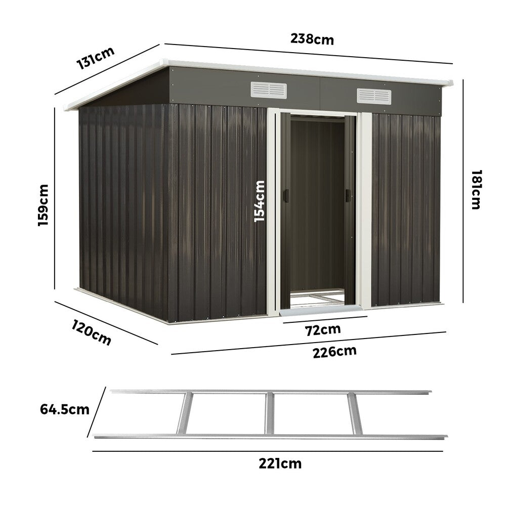 Livsip Garden Shed 2.38x1.31M Workshop Cabin Metal Base