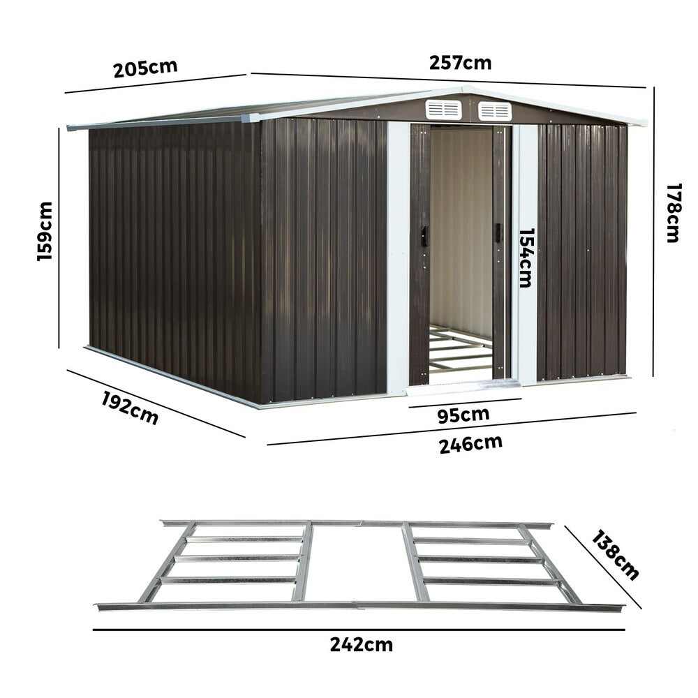 Livsip Garden Shed 2.57x2.05M Workshop Cabin Metal Base