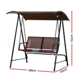 Gardeon Outdoor Swing Chair Garden Bench Furniture Canopy 2 Seater Brown - Front View