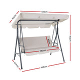 Gardeon Outdoor Swing Chair Garden Chair Bench Furniture Canopy 3 Seater Beige - Front View