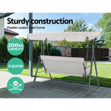 Gardeon Outdoor Swing Chair Garden Chair Bench Furniture Canopy 3 Seater Beige - Rear View