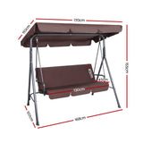 Gardeon Outdoor Swing Chair Garden Chair Bench Furniture Canopy 3 Seater Brown - Front View