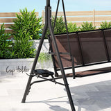 Gardeon Outdoor Swing Chair Garden Chair Canopy Cup Holder 3 Seater Brown - Top-Down View