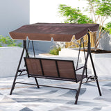 Gardeon Outdoor Swing Chair Garden Chair Canopy Cup Holder 3 Seater Brown - Rear View