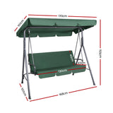 Gardeon Outdoor Swing Chair Garden Chair Bench Furniture Canopy 3 Seater Green - Front View