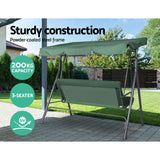 Gardeon Outdoor Swing Chair Garden Chair Bench Furniture Canopy 3 Seater Green - Rear View