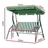 Gardeon Outdoor Swing Chair Garden Bench Furniture Canopy 3 Seater White Green - Front View