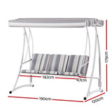 Gardeon Outdoor Swing Chair Garden Bench Furniture Canopy 3 Seater White Grey - Front View