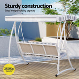 Gardeon Outdoor Swing Chair Garden Bench Furniture Canopy 3 Seater White Grey - Rear View