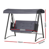 Gardeon Outdoor Swing Chair Garden Bench Furniture Canopy 3 Seater Rattan Grey - Front View