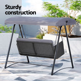 Gardeon Outdoor Swing Chair Garden Bench Furniture Canopy 3 Seater Rattan Grey - Rear View