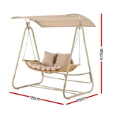 Gardeon Outdoor Swing Chair 2-Seater Rattan Seat with Canopy Beige - Front View