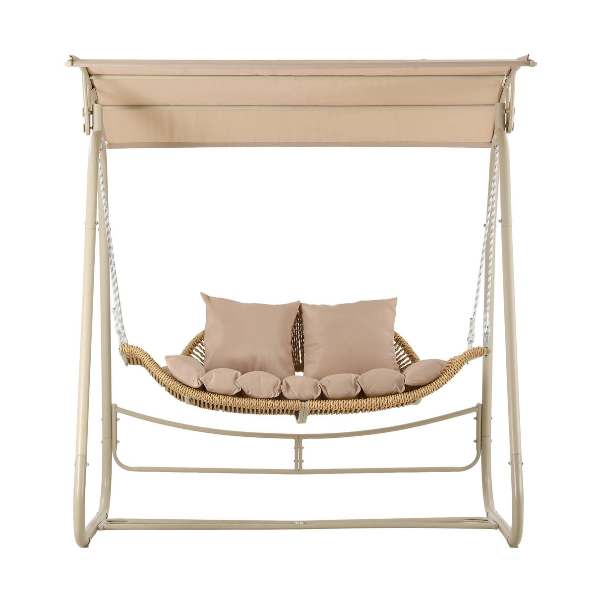 Gardeon Outdoor Swing Chair 2-Seater Rattan Seat with Canopy Beige