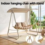 Gardeon Outdoor Swing Chair 2-Seater Rattan Seat with Canopy Beige - Top-Down View