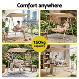 Gardeon Outdoor Swing Chair 2-Seater Rattan Seat with Canopy Beige - Close-Up Angle
