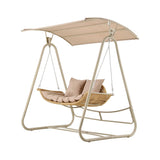 Gardeon Outdoor Swing Chair 2-Seater Rattan Seat with Canopy Beige - Low Angle