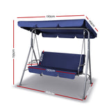 Gardeon Outdoor Swing Chair Garden Bench Furniture Canopy 3 Seater Navy - Front View