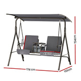 Gardeon Outdoor Swing Chair Garden Chair Canopy Cup Holder 2 Seater Grey - Front View