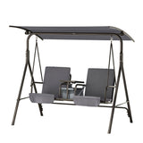 Gardeon Outdoor Swing Chair Garden Chair Canopy Cup Holder 2 Seater Grey - Close-Up Angle