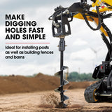 BAUMR-AG Post Hole Auger for BSR5000 Mini Loader Skid Steer, with 100mm & 200mm Bits, Quick Connect Hydraulics - Side View