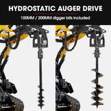 BAUMR-AG Post Hole Auger for BSR5000 Mini Loader Skid Steer, with 100mm & 200mm Bits, Quick Connect Hydraulics - Front View