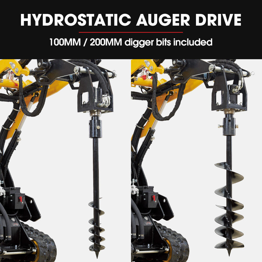 BAUMR-AG Post Hole Auger for BSR5000 Mini Loader Skid Steer, with 100mm & 200mm Bits, Quick Connect Hydraulics