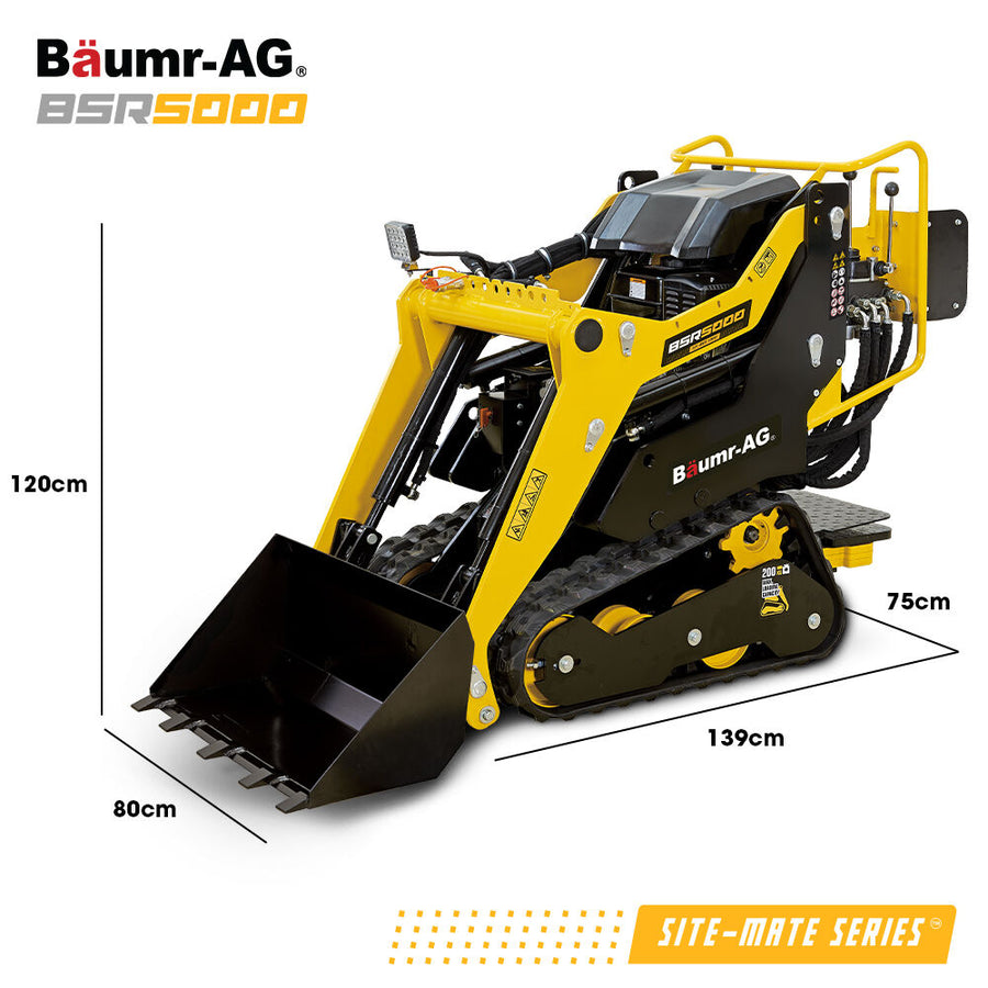 BAUMR-AG BSR5000 Mini Loader Skid Steer, with Bucket, 10hp OHV 4-Stroke Petrol Engine, 200kg Rated Operating Capacity