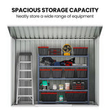 PLANTCRAFT Galvanised Steel Garden Shed 2.38 x 1.31 x 1.82m, with 2 Sliding Doors, 2 Air Vents, Skillion Roof, Floor Frame, Black