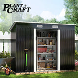 PLANTCRAFT Galvanised Steel Garden Shed 2.38 x 1.31 x 1.82m, with 2 Sliding Doors, 2 Air Vents, Skillion Roof, Floor Frame, Black