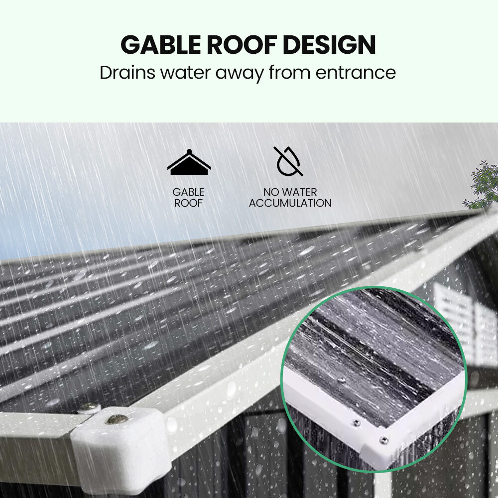 PLANTCRAFT Galvanised Steel Garden Shed 2.58 x 3.14 x 2.02m, with 2 Sliding Doors, 4 Air Vents, Gable Roof, Floor Frame, Black