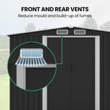 PLANTCRAFT Galvanised Steel Garden Shed 2.58 x 3.14 x 2.02m, with 2 Sliding Doors, 4 Air Vents, Gable Roof, Floor Frame, Black