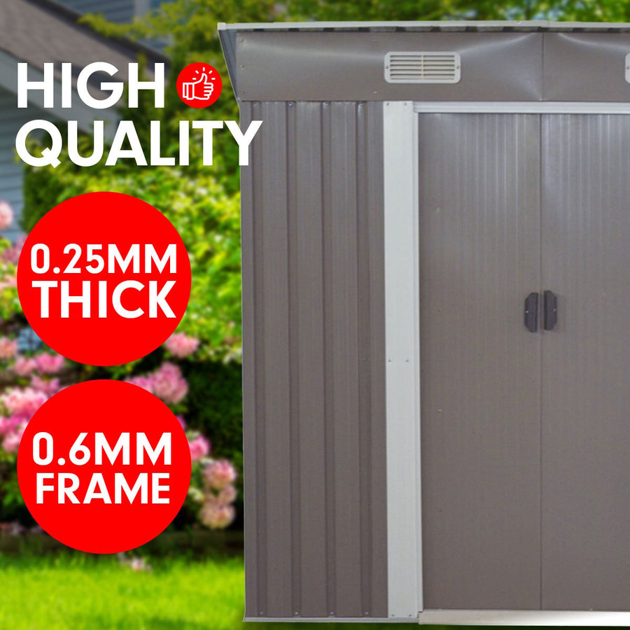 4ft x 6ft Garden Shed with Base Flat Roof Outdoor Storage - Grey