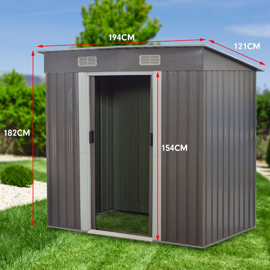 4ft x 6ft Garden Shed with Base Flat Roof Outdoor Storage - Grey