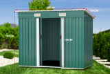 4ft x 8ft Garden Shed with Base Flat Roof Outdoor Storage - Green - Rear View