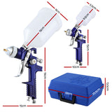 Giantz 2PC HVLP Spray Gun Paint Gun Gravity Feed 0.8mm 1.4,mm Nozzles Included - Front View