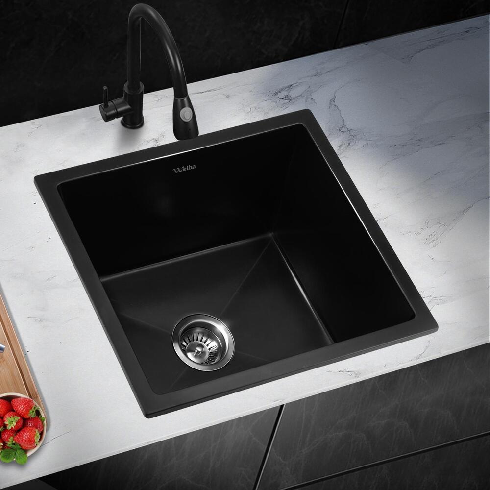 Welba Kitchen Sink 38x38cm Granite Basin Single Bowl Black