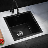 Welba Kitchen Sink 38x38cm Granite Basin Single Bowl Black - Side View