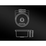 Welba Kitchen Sink Bathroom Basin Single Bowl 430mmx430mm - Rear View