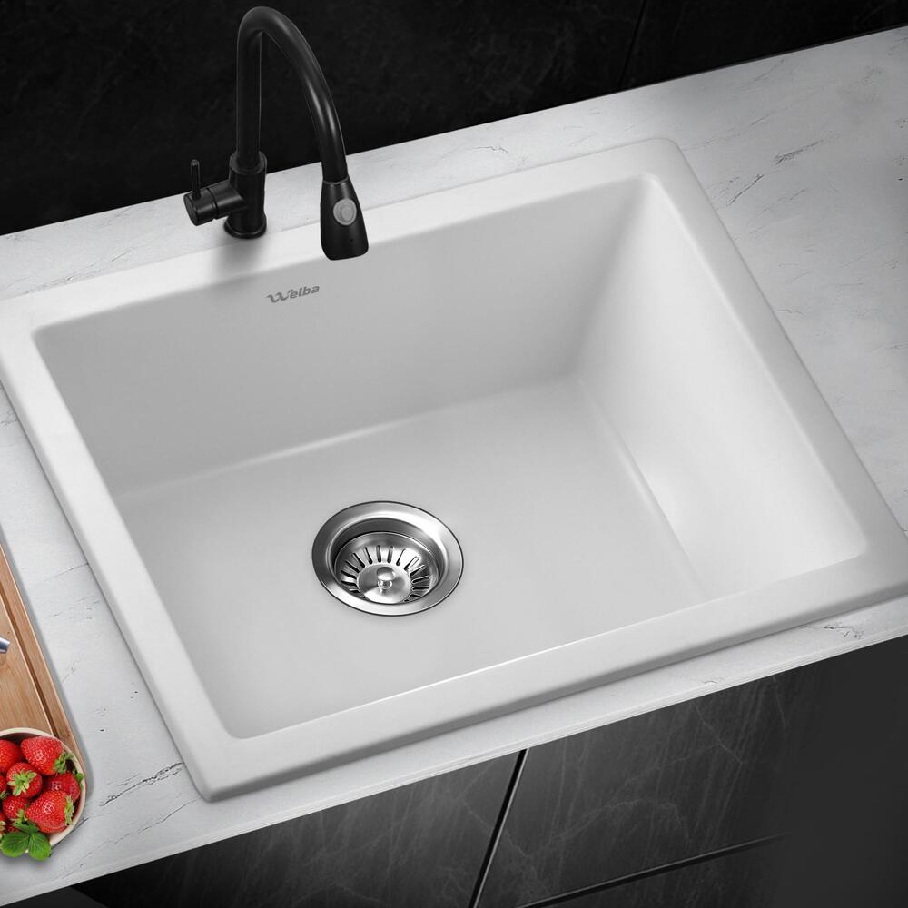 Welba Kitchen Sink 55x45cm Granite Basin Single Bowl White