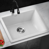 Welba Kitchen Sink 55x45cm Granite Basin Single Bowl White - Front View