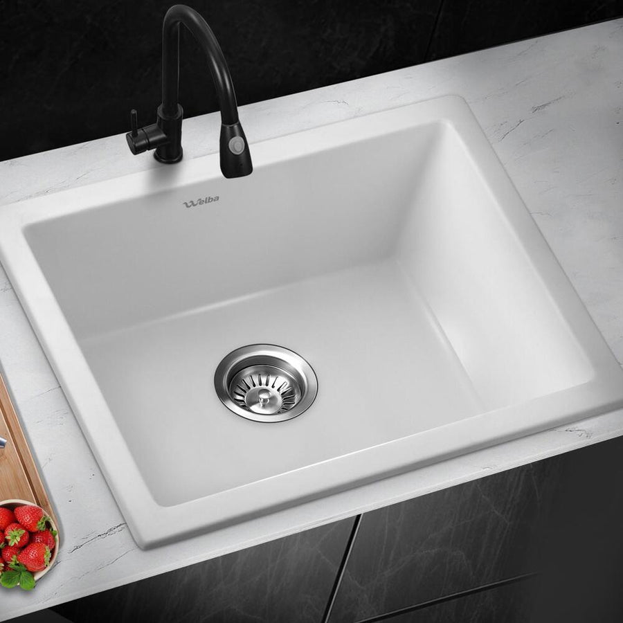 Welba Kitchen Sink 55x45cm Granite Basin Single Bowl White