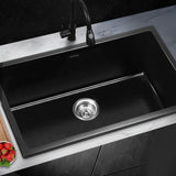 Welba Kitchen Sink 70x45cm Granite Basin Single Bowl Black - Front View