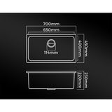Welba Kitchen Sink 70x45cm Granite Basin Single Bowl Black - Side View
