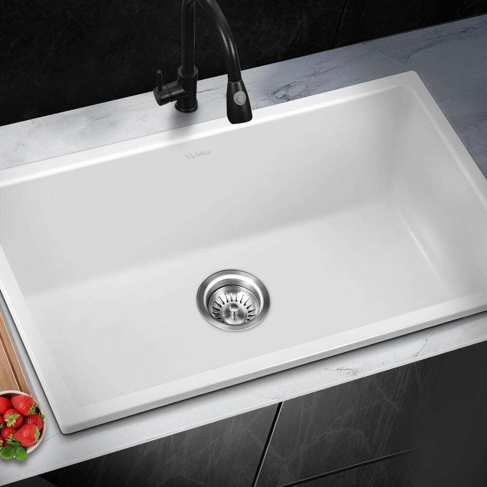Welba Kitchen Sink 70x45cm Granite Basin Single Bowl White