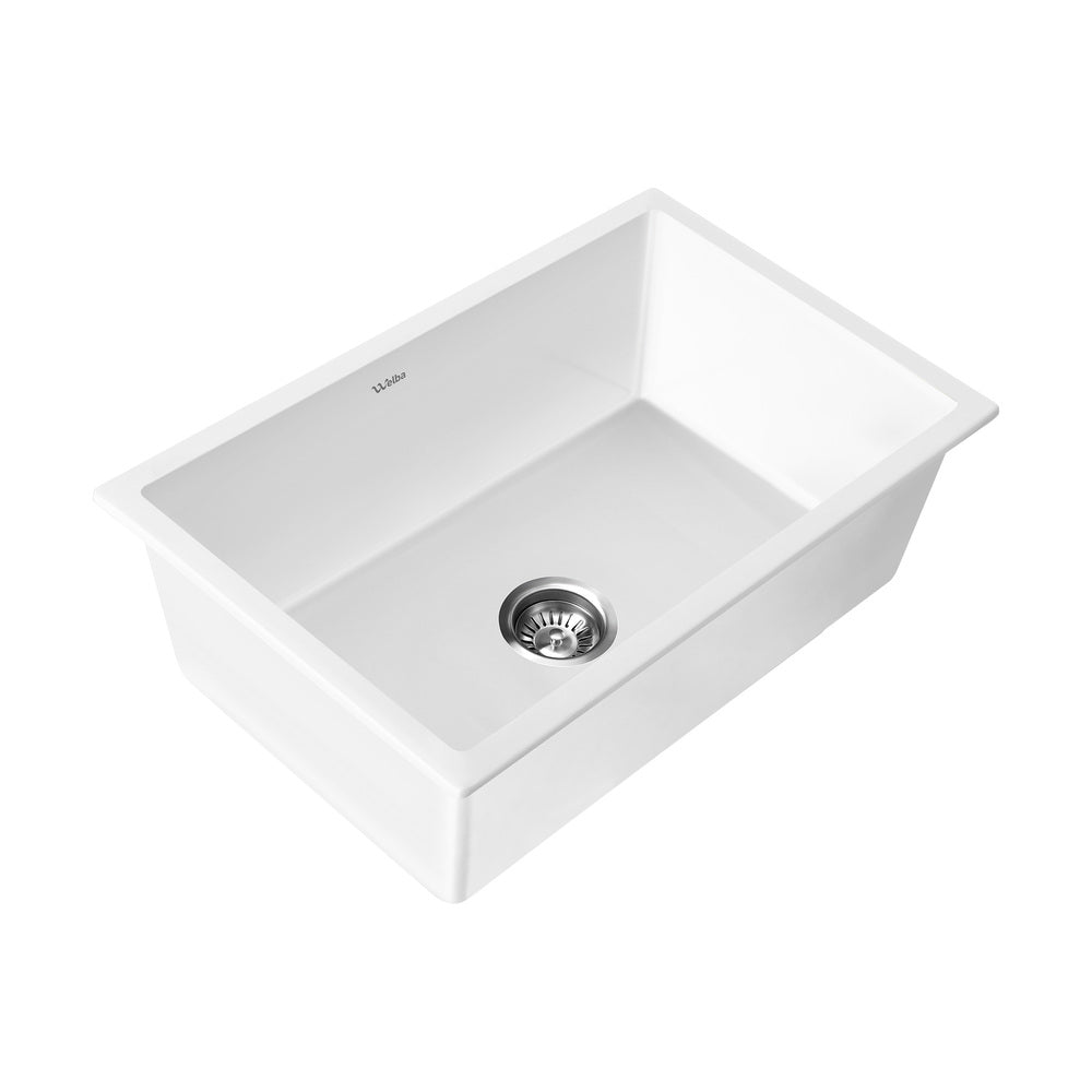 Welba Kitchen Sink 70x45cm Granite Basin Single Bowl White