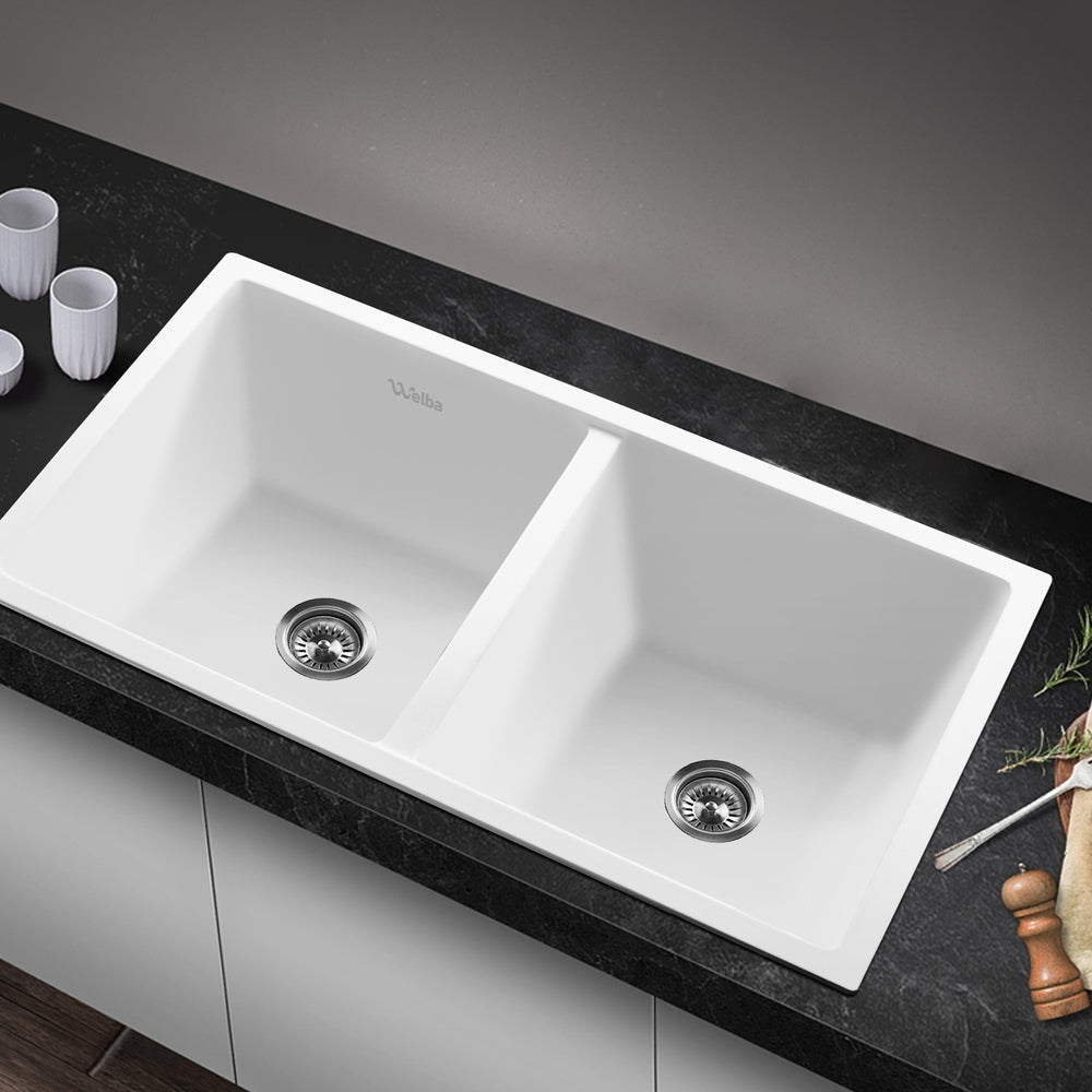 Welba Granite Sink Double Bowl 770mmx450mm White