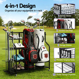 Everfit Golf Bag Storage Golf Storage Garage Organizer with Wheels Black - Top-Down View