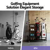 Everfit Golf Bag Storage Golf Storage Garage Organizer with Wheels Black - 45-Degree Angle